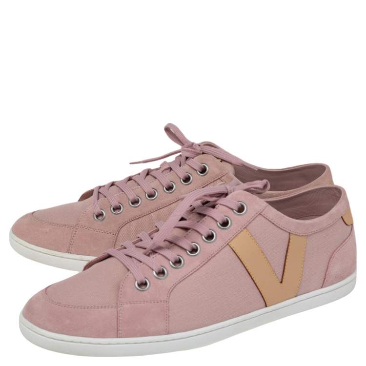 Pre Owned Louis Vuitton Pink Canvas and Leather Low Top Sneakers Size 41.5
