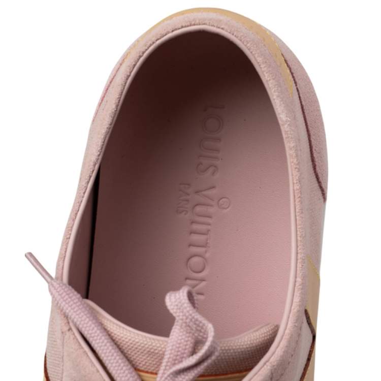 Pre Owned Louis Vuitton Pink Canvas and Leather Low Top Sneakers Size 41.5