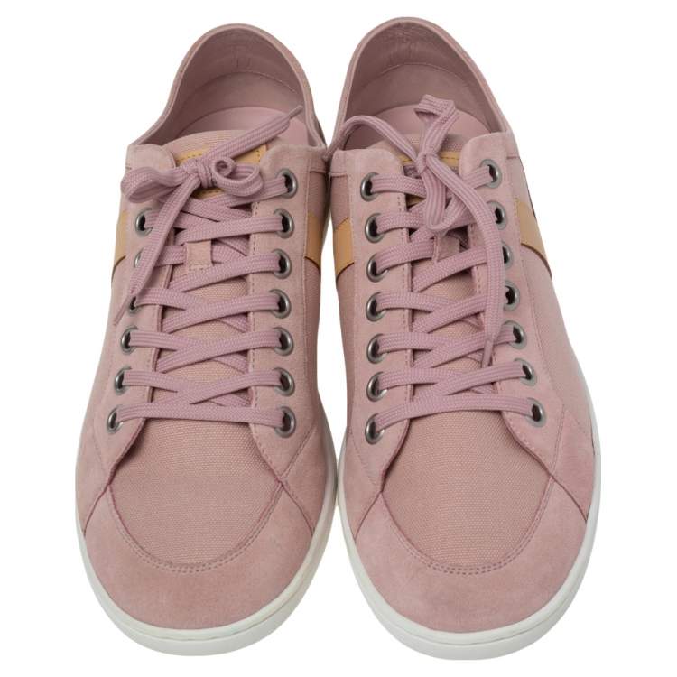 Pre Owned Louis Vuitton Pink Canvas and Leather Low Top Sneakers Size 41.5