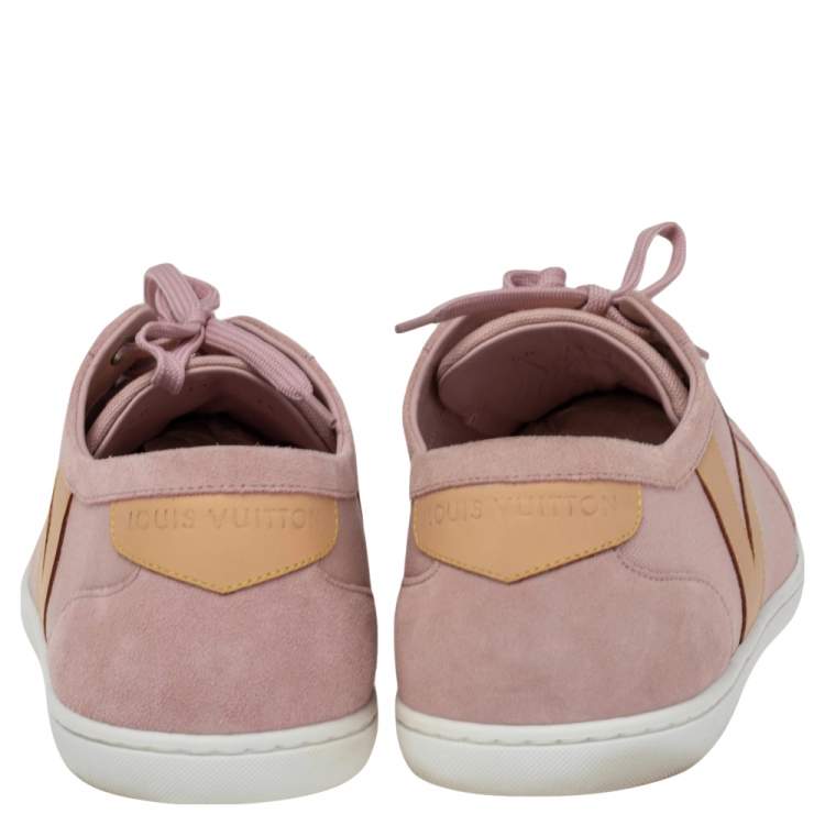 Pre Owned Louis Vuitton Pink Canvas and Leather Low Top Sneakers Size 41.5