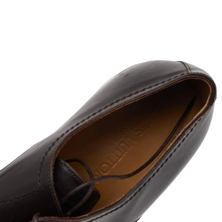 Pre Owned Louis Vuitton Dark Brown Leather Damier Embossed Lace Up Derby Size 42.5