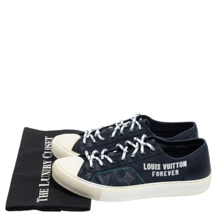 Pre Owned Louis Vuitton Navy Blue Canvas And Leather LV Forever Tattoo Sneakers Size 41.5
