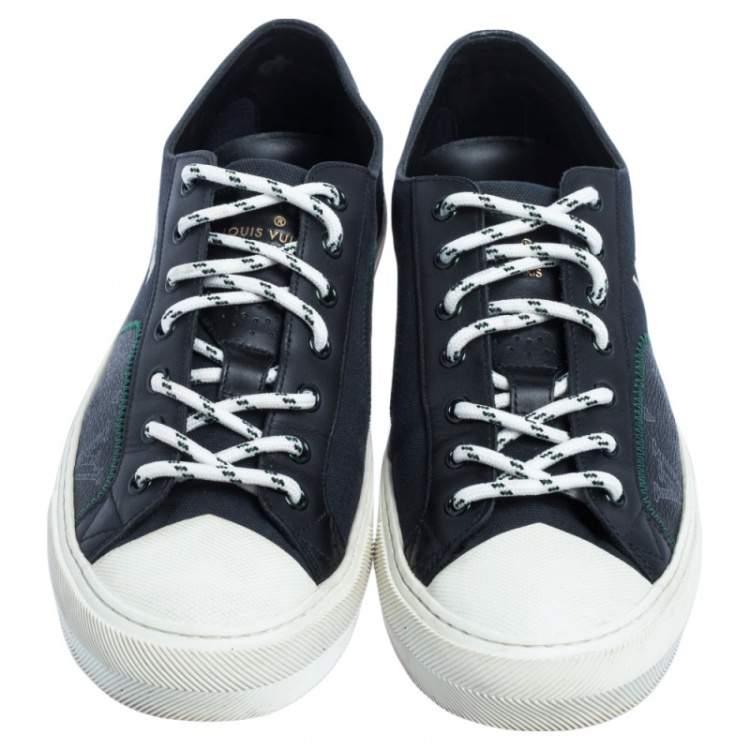 Pre Owned Louis Vuitton Navy Blue Canvas And Leather LV Forever Tattoo Sneakers Size 41.5