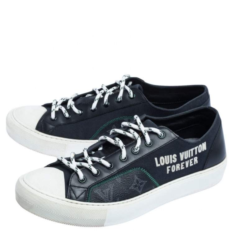 Pre Owned Louis Vuitton Navy Blue Canvas And Leather LV Forever Tattoo Sneakers Size 41.5