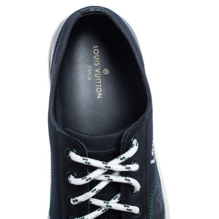 Pre Owned Louis Vuitton Navy Blue Canvas And Leather LV Forever Tattoo Sneakers Size 41.5
