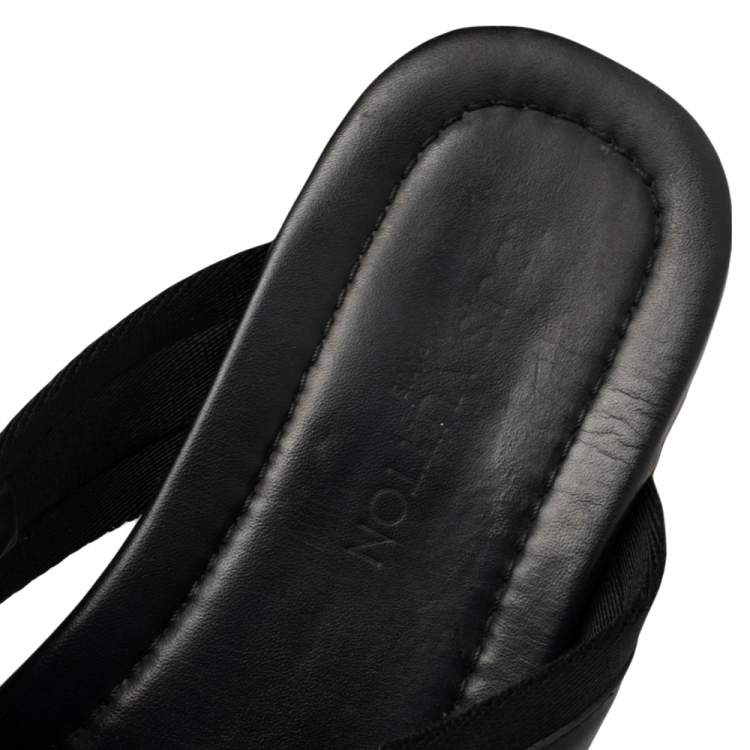 Pre Owned Louis Vuitton Black Canvas and Leather Cross Strap Logo Slides Size 44