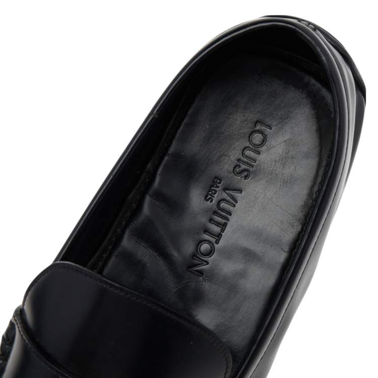 Pre Owned Louis Vuitton Black Leather Slip on Loafers Size 44.5