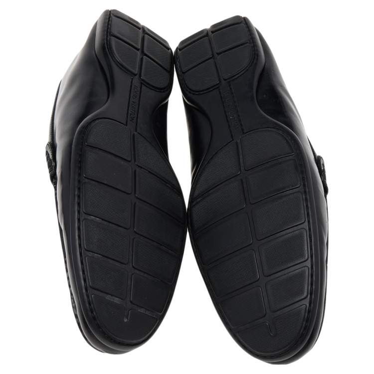 Pre Owned Louis Vuitton Black Leather Slip on Loafers Size 44.5