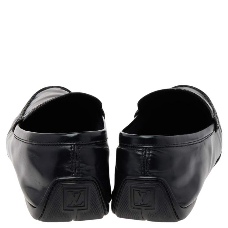 Pre Owned Louis Vuitton Black Leather Slip on Loafers Size 44.5