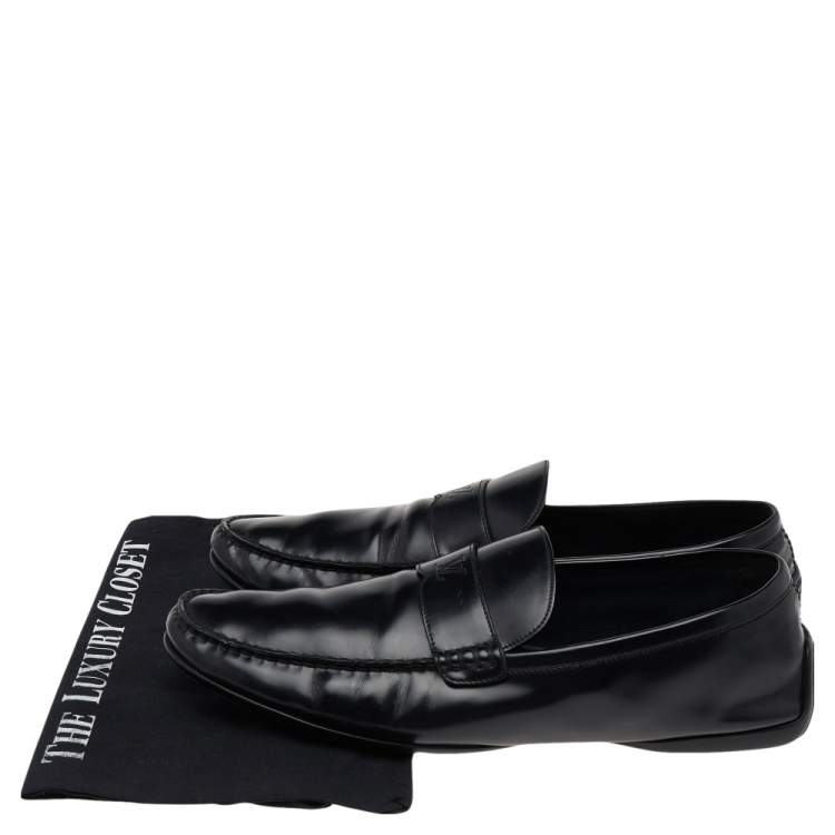 Pre Owned Louis Vuitton Black Leather Slip on Loafers Size 44.5