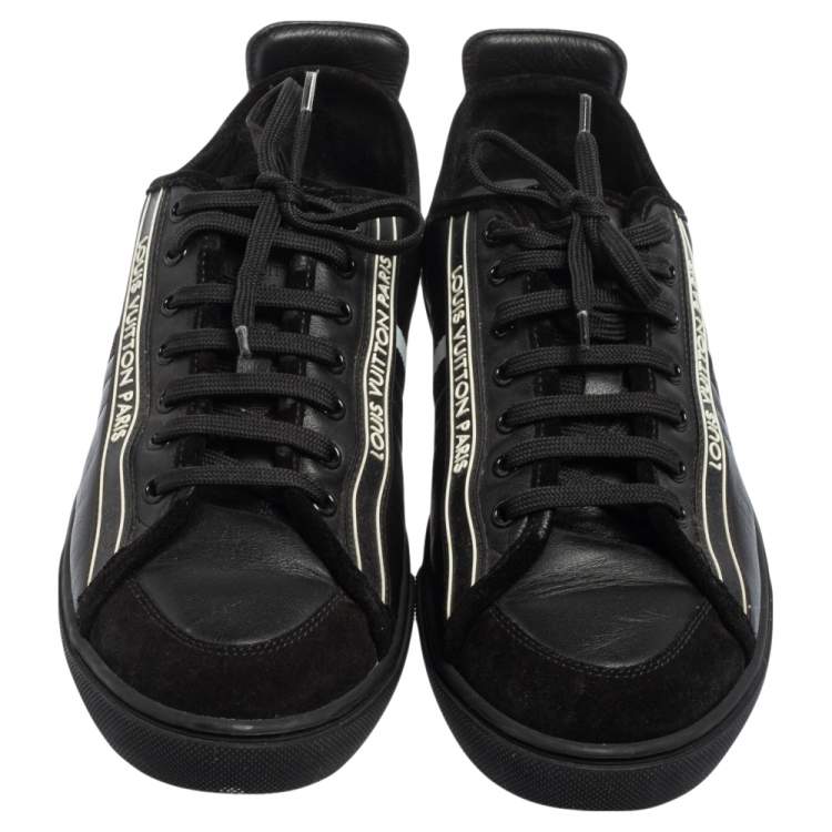 Pre Owned Louis Vuitton Black Leather and Suede Cosmos Low Top Sneakers Size 41