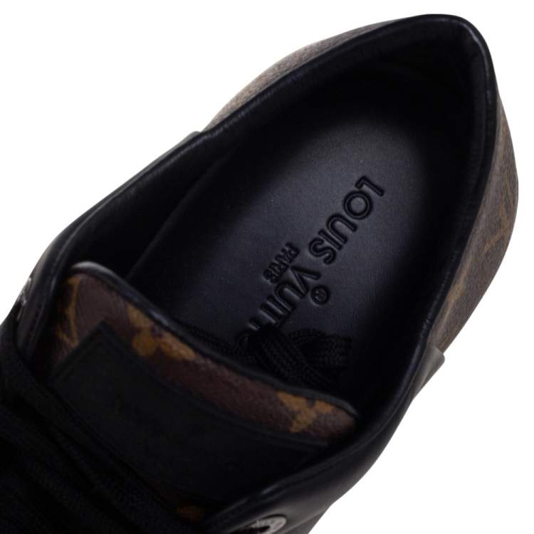 Pre Owned Louis Vuitton Black Leather And Monogram Canvas Line Up Low Top Sneakers Size 41