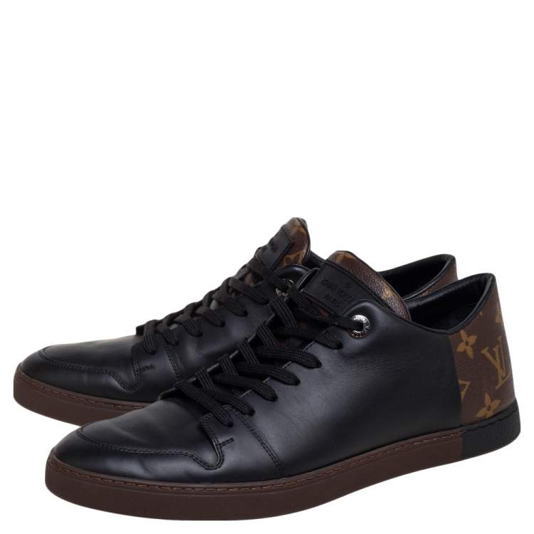 Pre Owned Louis Vuitton Black Leather And Monogram Canvas Line Up Low Top Sneakers Size 41