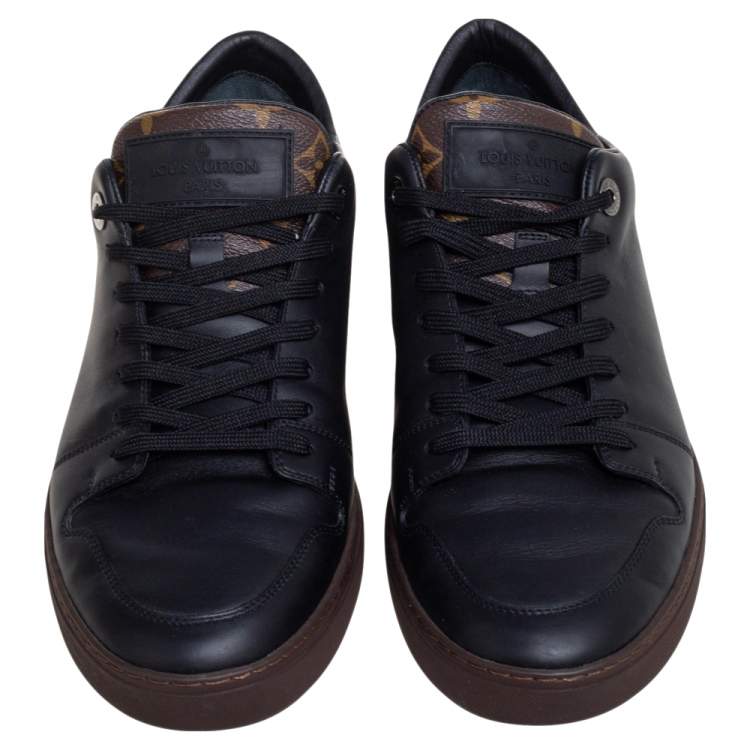 Pre Owned Louis Vuitton Black Leather And Monogram Canvas Line Up Low Top Sneakers Size 41