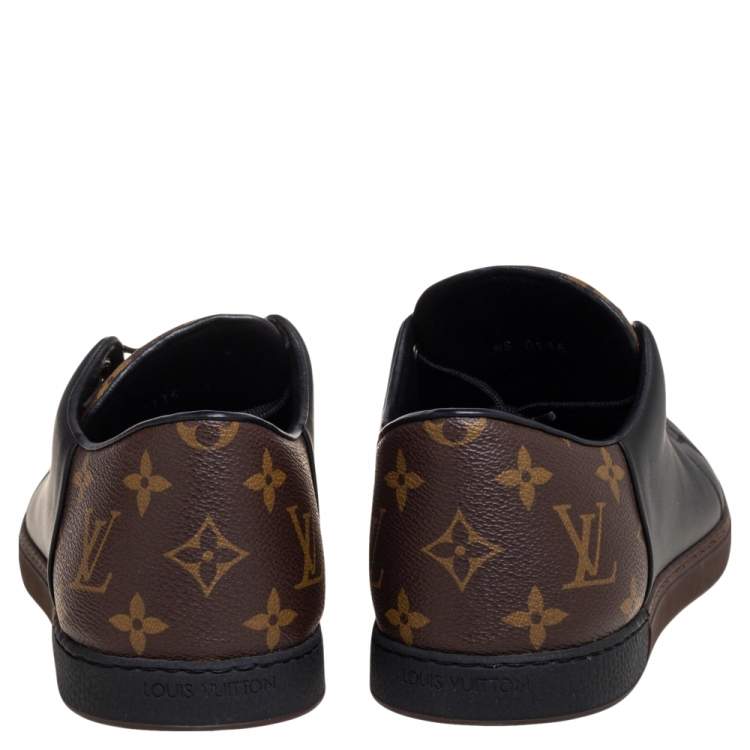 Pre Owned Louis Vuitton Black Leather And Monogram Canvas Line Up Low Top Sneakers Size 41