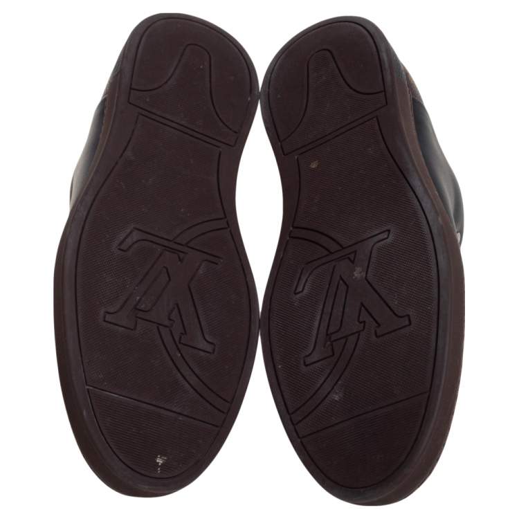 Pre Owned Louis Vuitton Black Leather And Monogram Canvas Line Up Low Top Sneakers Size 41