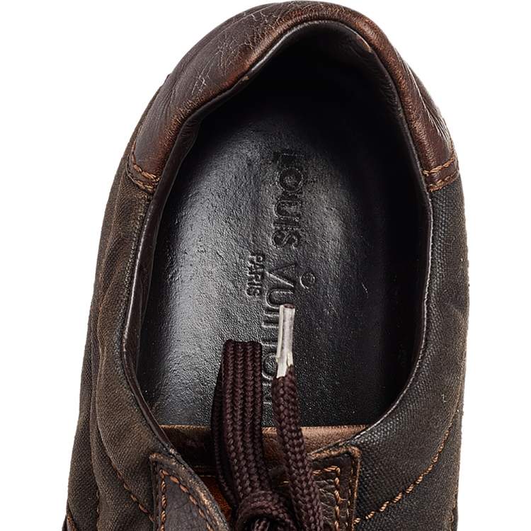 Pre Owned Louis Vuitton Brown Canvas And Leather Low Top Sneakers Size 42.5
