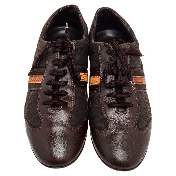 Pre Owned Louis Vuitton Brown Canvas And Leather Low Top Sneakers Size 42.5