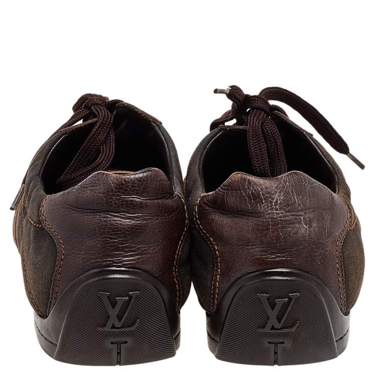 Pre Owned Louis Vuitton Brown Canvas And Leather Low Top Sneakers Size 42.5