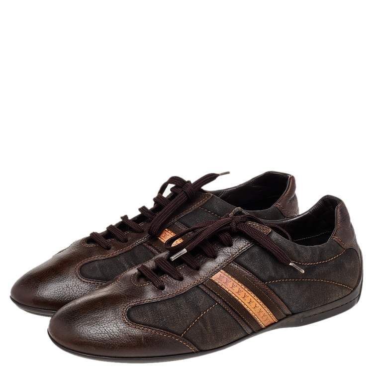 Pre Owned Louis Vuitton Brown Canvas And Leather Low Top Sneakers Size 42.5