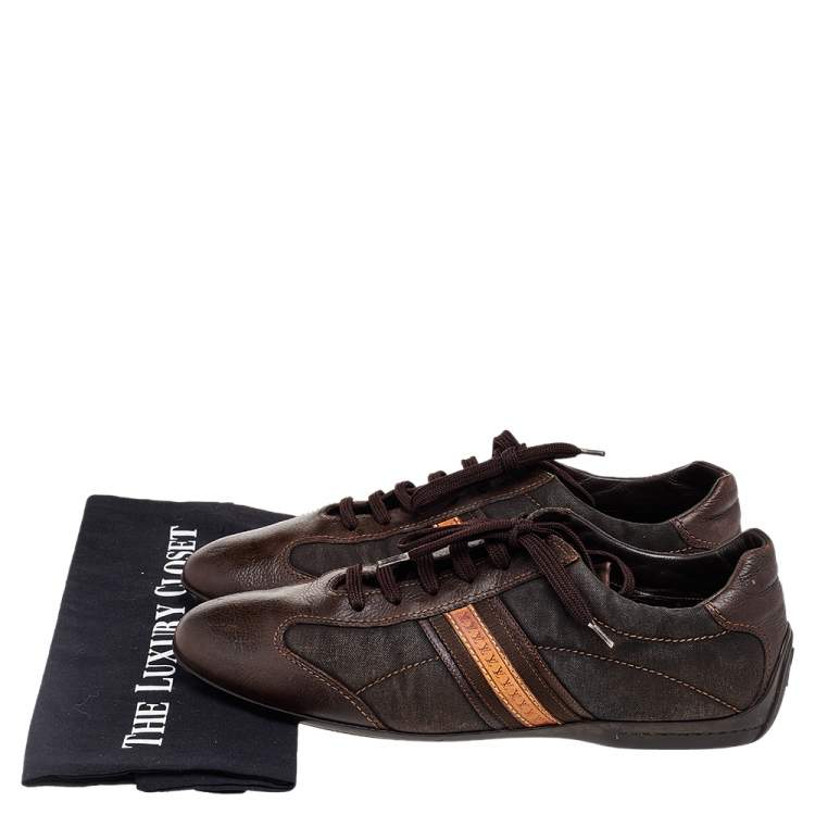 Pre Owned Louis Vuitton Brown Canvas And Leather Low Top Sneakers Size 42.5