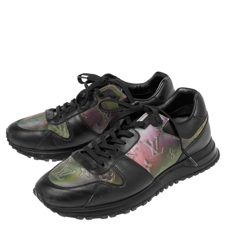 Pre Owned Louis Vuitton Black/Iridescent Monogram Textile and Leather Run Away Sneakers Size 40