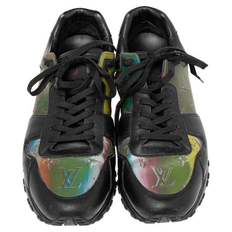 Pre Owned Louis Vuitton Black/Iridescent Monogram Textile and Leather Run Away Sneakers Size 40