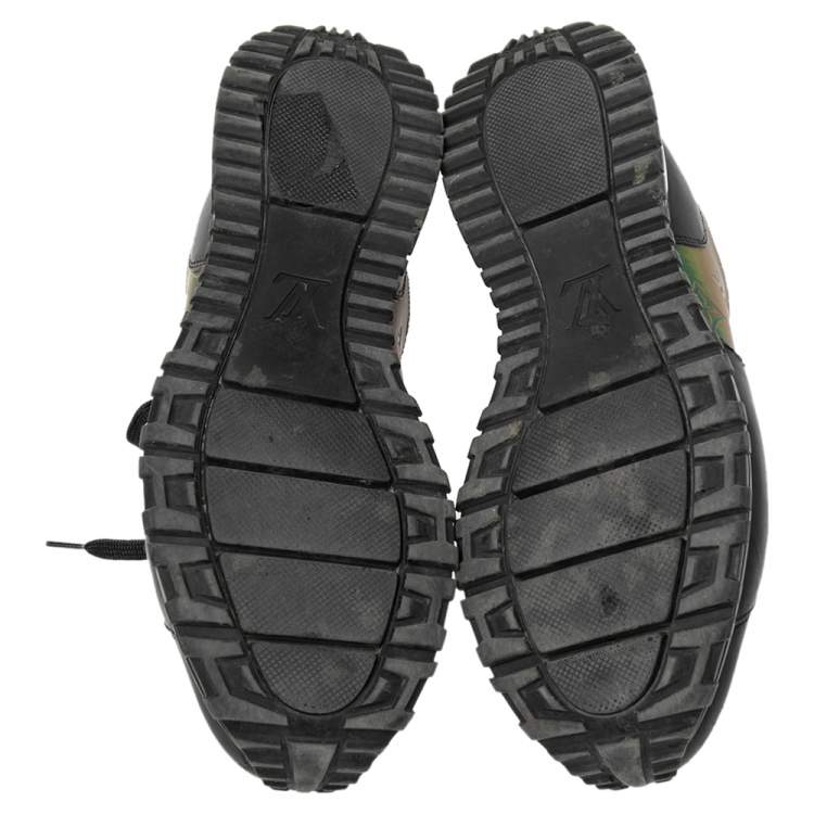 Pre Owned Louis Vuitton Black/Iridescent Monogram Textile and Leather Run Away Sneakers Size 40