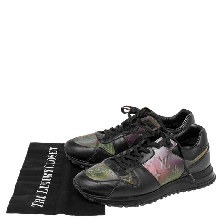 Pre Owned Louis Vuitton Black/Iridescent Monogram Textile and Leather Run Away Sneakers Size 40