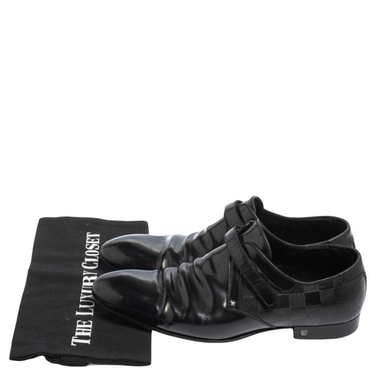 Pre Owned Louis Vuitton Black Leather Velcro Strap Derby Size 40.5