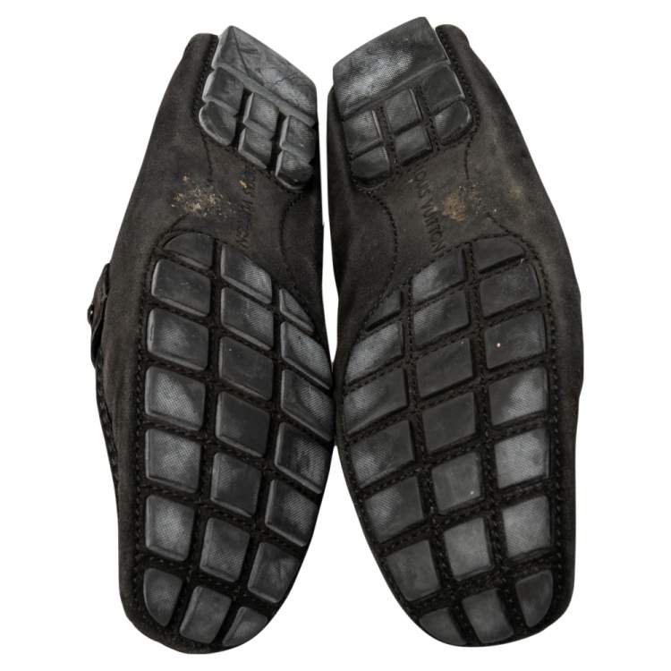 Pre Owned Louis Vuitton Black Suede Slip On Loafers Size 44