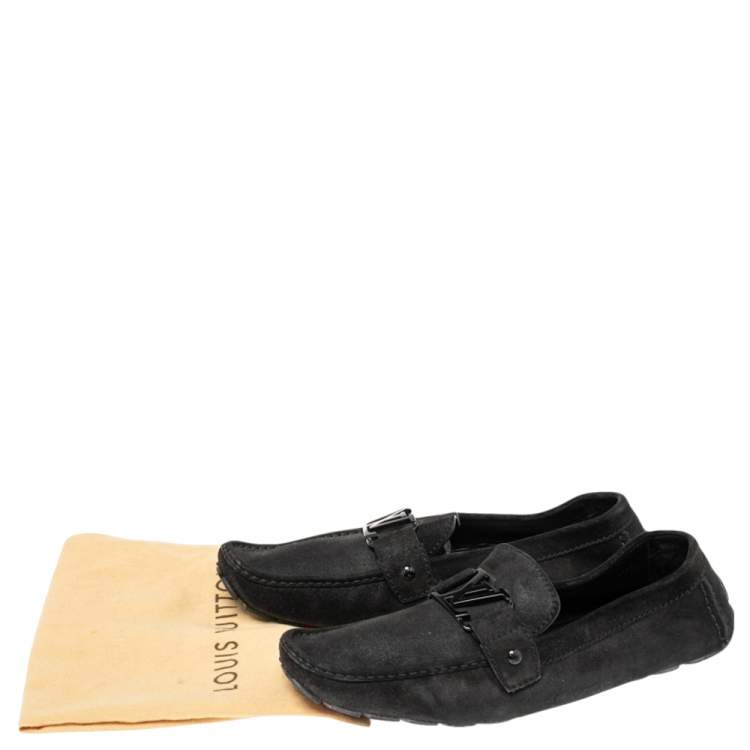 Pre Owned Louis Vuitton Black Suede Slip On Loafers Size 44