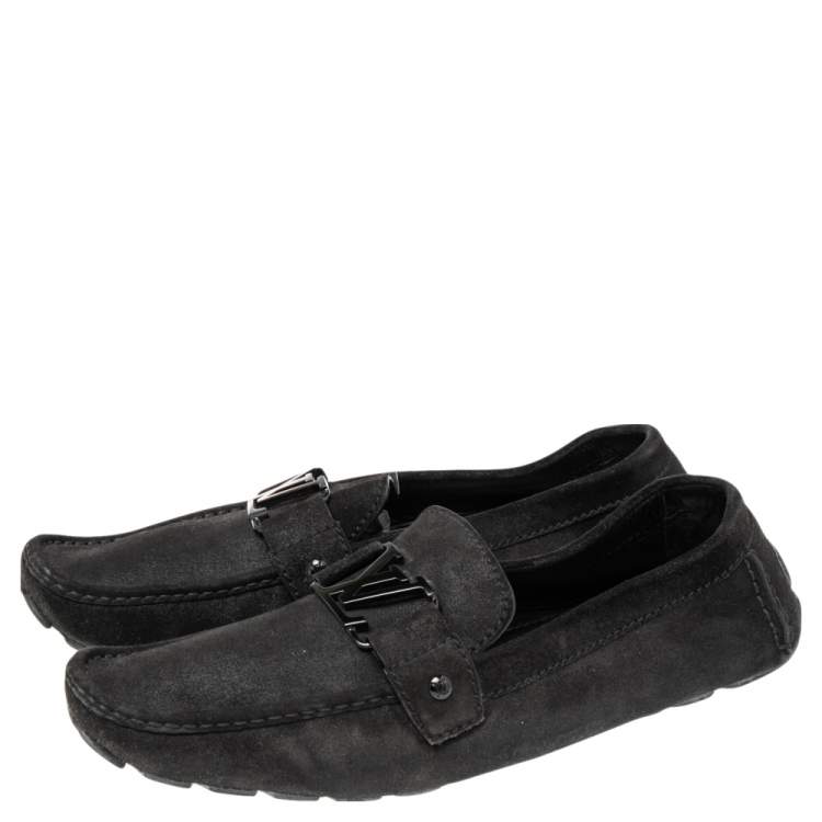 Pre Owned Louis Vuitton Black Suede Slip On Loafers Size 44