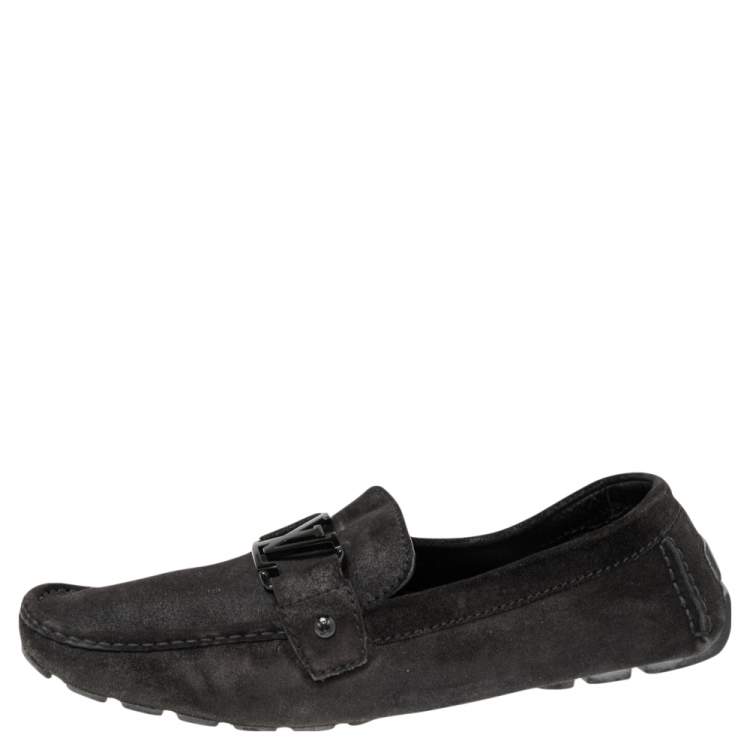 Pre Owned Louis Vuitton Black Suede Slip On Loafers Size 44