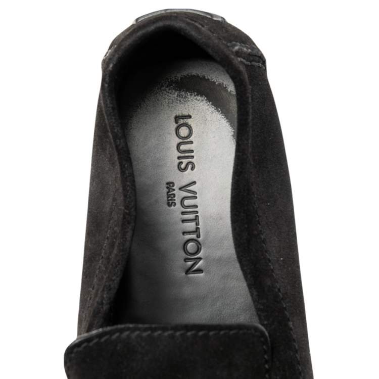 Pre Owned Louis Vuitton Black Suede Slip On Loafers Size 44