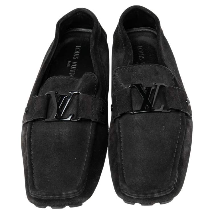 Pre Owned Louis Vuitton Black Suede Slip On Loafers Size 44