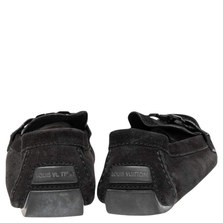 Pre Owned Louis Vuitton Black Suede Slip On Loafers Size 44