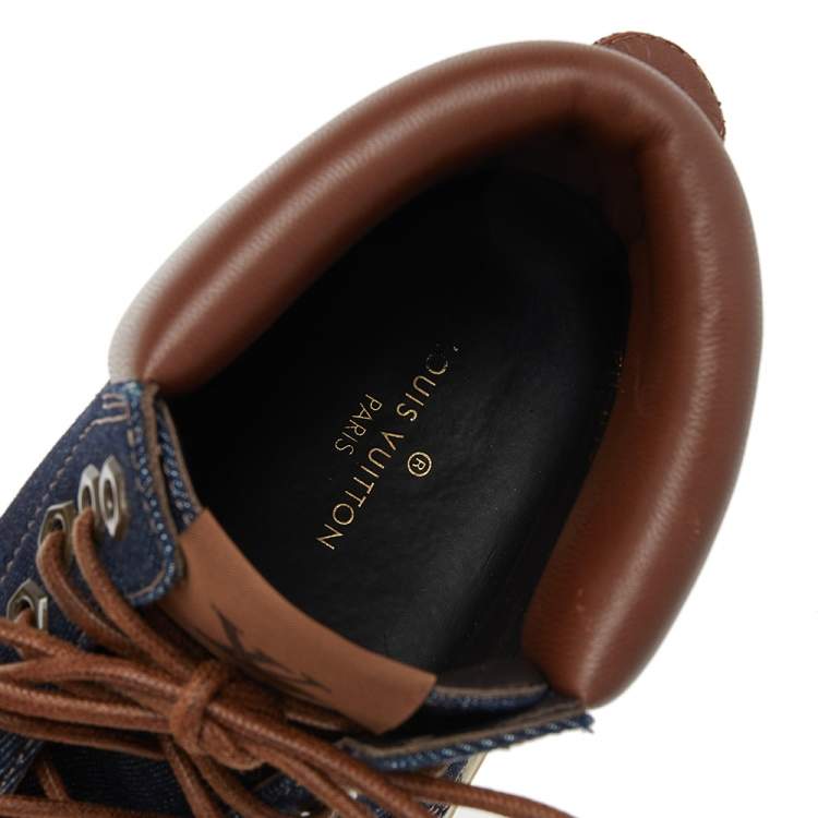 Pre Owned Louis Vuitton Blue/Brown Denim & Leather High Top Sneakers Size 41