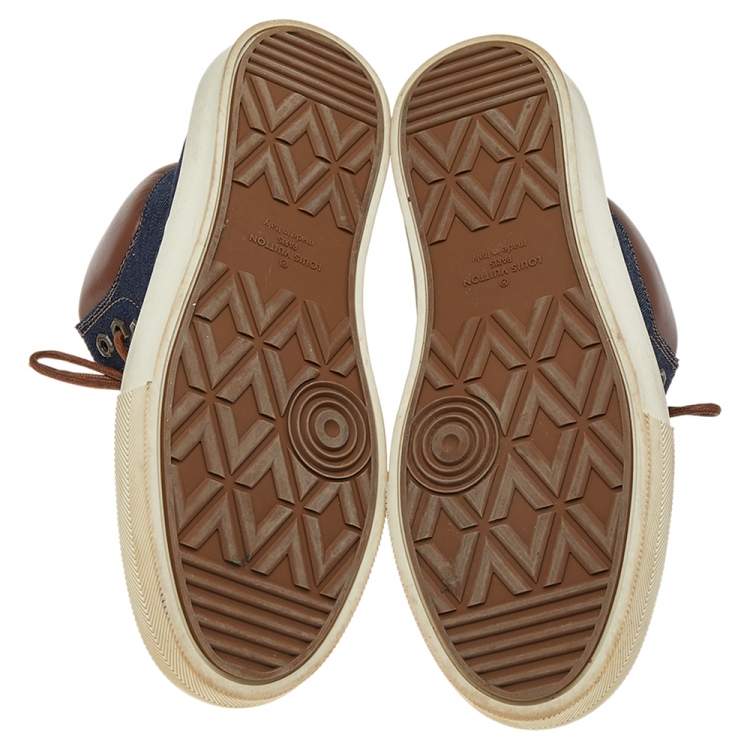 Pre Owned Louis Vuitton Blue/Brown Denim & Leather High Top Sneakers Size 41