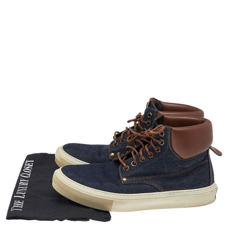 Pre Owned Louis Vuitton Blue/Brown Denim & Leather High Top Sneakers Size 41