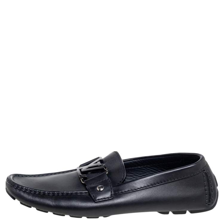 Pre Owned Louis Vuitton Black Leather Monte Carlo Slip On Loafers Size 40