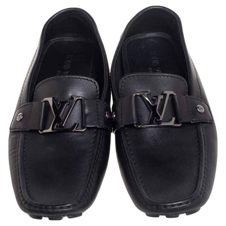 Pre Owned Louis Vuitton Black Leather Monte Carlo Slip On Loafers Size 40