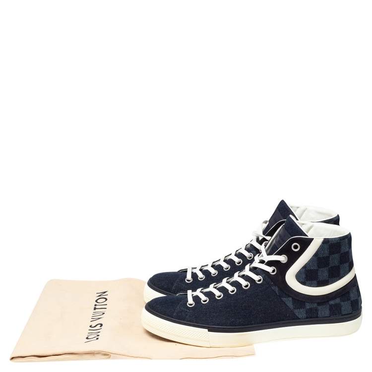 Pre Owned Louis Vuitton Navy Blue Damier Ebene Canvas High Top Sneakers Size 44.5