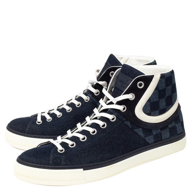 Pre Owned Louis Vuitton Navy Blue Damier Ebene Canvas High Top Sneakers Size 44.5