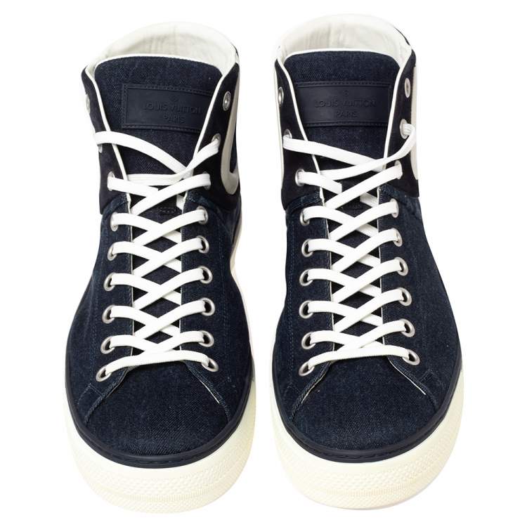 Pre Owned Louis Vuitton Navy Blue Damier Ebene Canvas High Top Sneakers Size 44.5