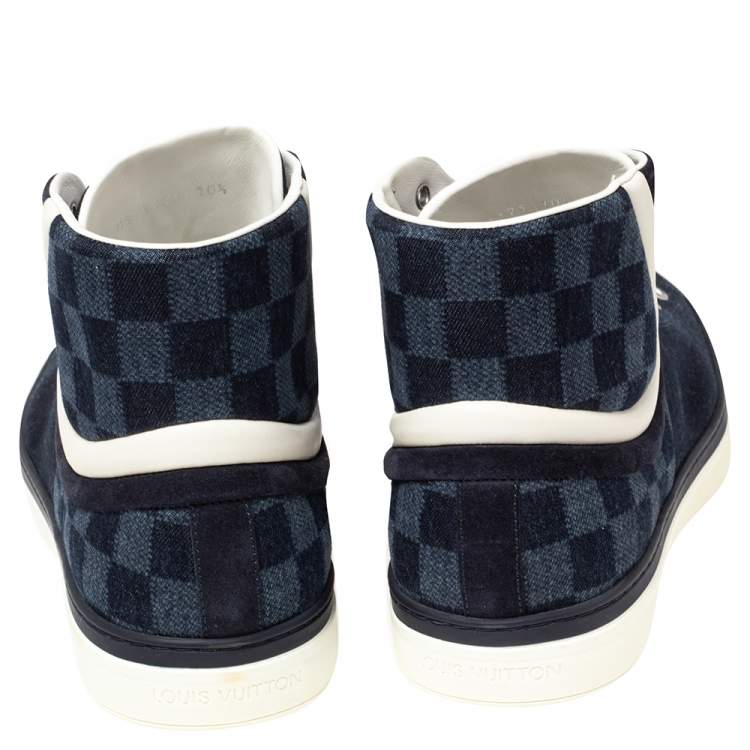Pre Owned Louis Vuitton Navy Blue Damier Ebene Canvas High Top Sneakers Size 44.5