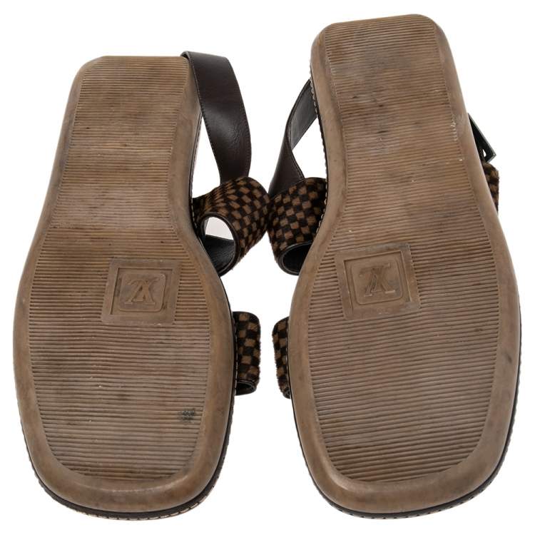 Pre Owned Louis Vuitton Black Damier Sauvage Calfhair And Leather Slingback Size 44.5