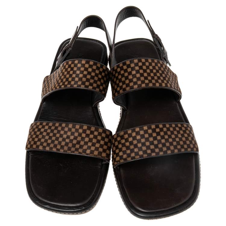 Pre Owned Louis Vuitton Black Damier Sauvage Calfhair And Leather Slingback Size 44.5
