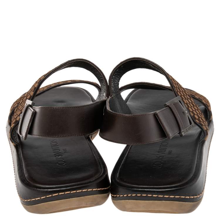 Pre Owned Louis Vuitton Black Damier Sauvage Calfhair And Leather Slingback Size 44.5