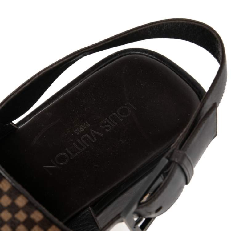 Pre Owned Louis Vuitton Black Damier Sauvage Calfhair And Leather Slingback Size 44.5